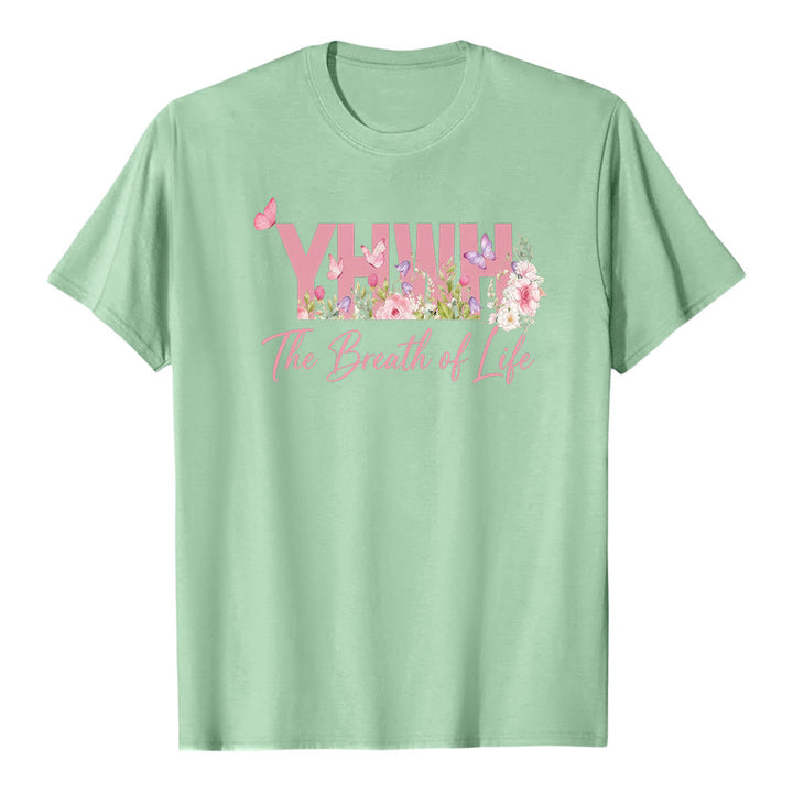 T-shirt premium à manches courtes Christianartworkshop motif floral pastel et papillon « YHWH » - Vert clair - 2XL - image 6