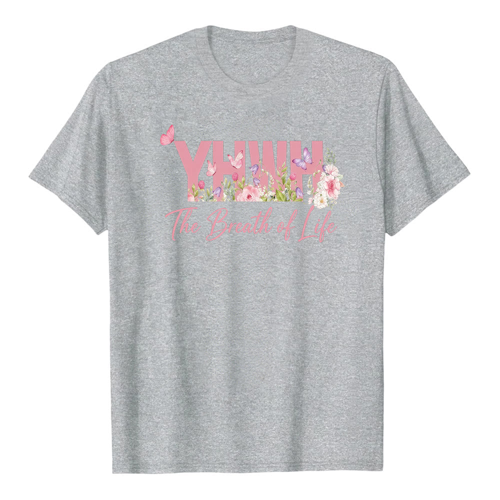 T-shirt premium à manches courtes Christianartworkshop motif floral pastel et papillon « YHWH » - Gris - 2XL - image 3