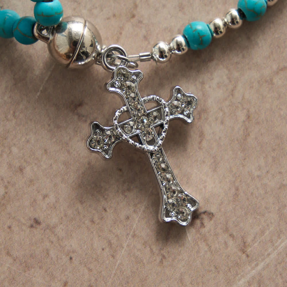 Christianartworkshop Bracelet chapelet turquoise frais : double rang avec fermoir magnétique - image 5