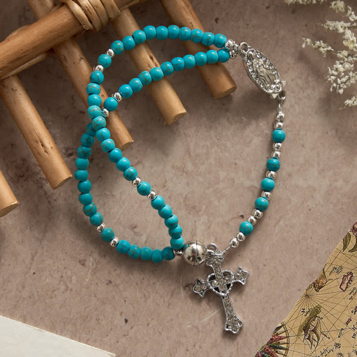 Christianartworkshop Bracelet chapelet turquoise frais : double rang avec fermoir magnétique - Tour de poignet : 7,87 pouces/20 cm - image 0