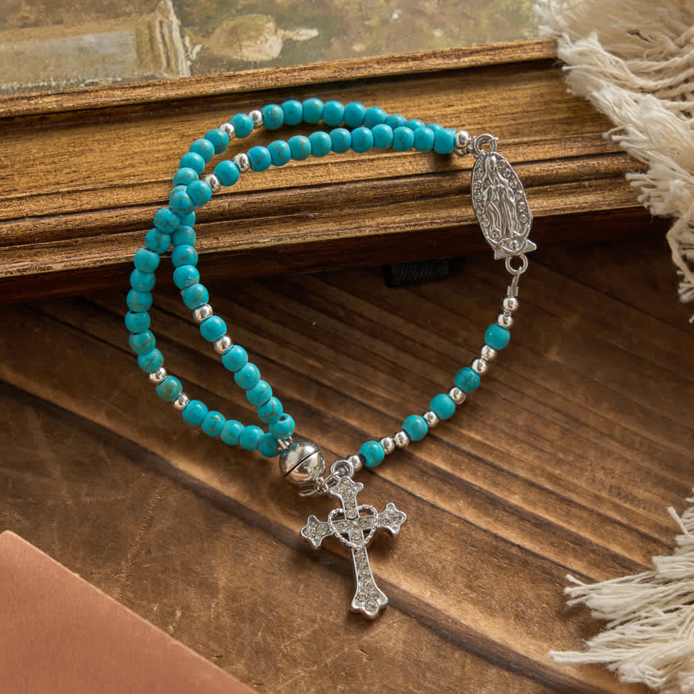 Christianartworkshop Bracelet chapelet turquoise frais : double rang avec fermoir magnétique - image 3