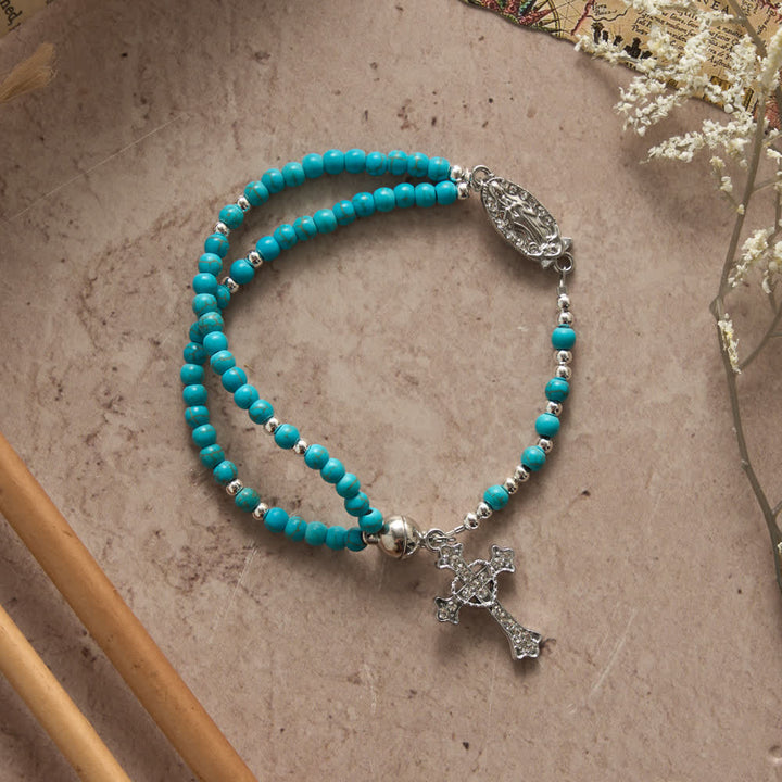 Christianartworkshop Bracelet chapelet turquoise frais : double rang avec fermoir magnétique - image 4
