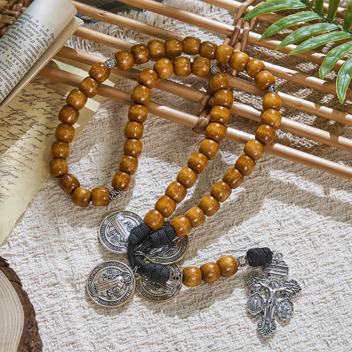 Christianartworkshop rustique traditionnel en bois, 15/05/2020, avec médaille de saint Benoît et crucifix - Chapelet à 5 dizaines - image 8