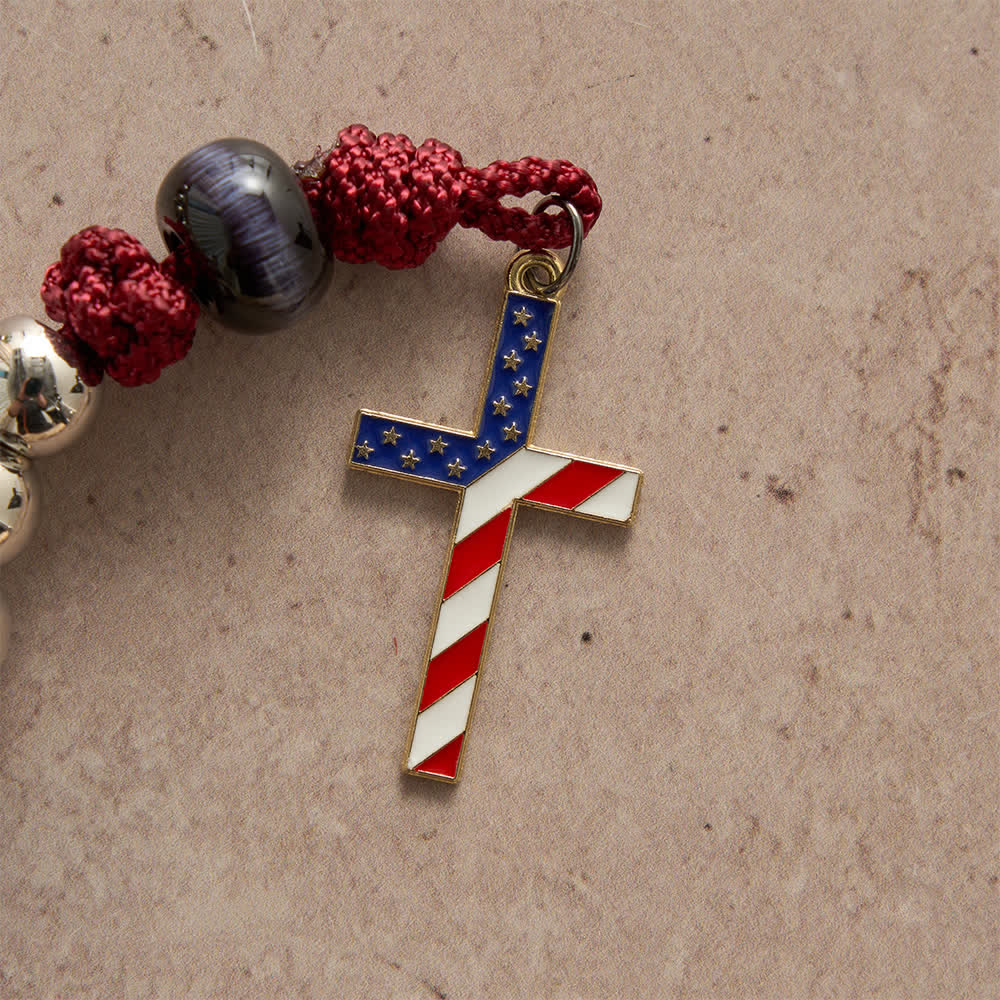 Christianartworkshop Chapelet rustique patriotique en paracorde avec croix drapeau américain, Dieu et la Patrie toujours - image 6