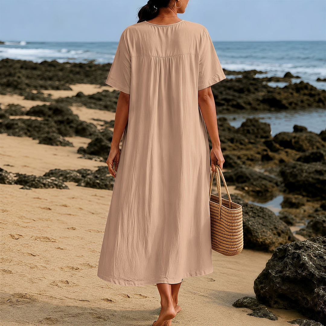 Robe midi à manches courtes et col en V, imprimée calligraphie et tasses de café, Christianartworkshop « Inspirée par le café et Jésus » , Christianartworkshop - image 3