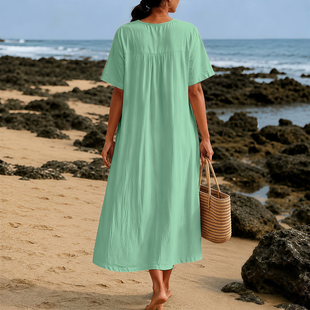 Robe midi à manches courtes et col en V, imprimée calligraphie et tasses de café, Christianartworkshop « Inspirée par le café et Jésus » , Christianartworkshop - image 7