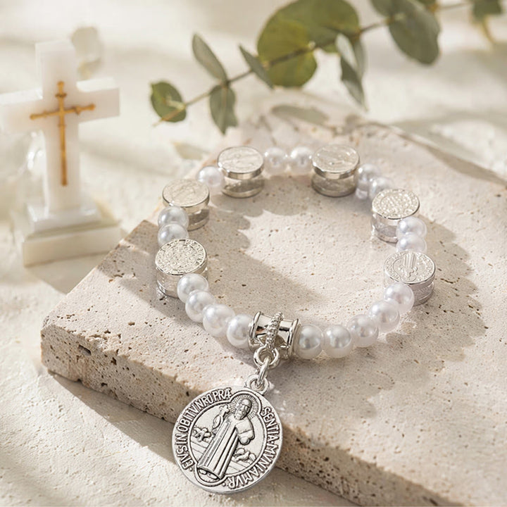 Christianartworkshop Bracelet extensible à perles avec médaille de saint Benoît gravée en deux couleurs : un symbole de protection sacrée - image 10