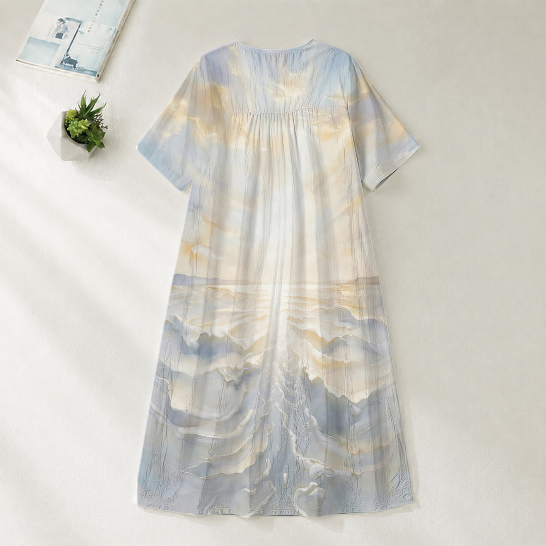 Robe midi à manches courtes et col en V « Jésus marche sur l'eau » de Christianartworkshop Faithful - image 3