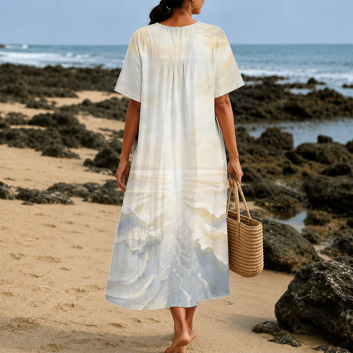 Robe midi à manches courtes et col en V « Jésus marche sur l'eau » de Christianartworkshop Faithful - image 4