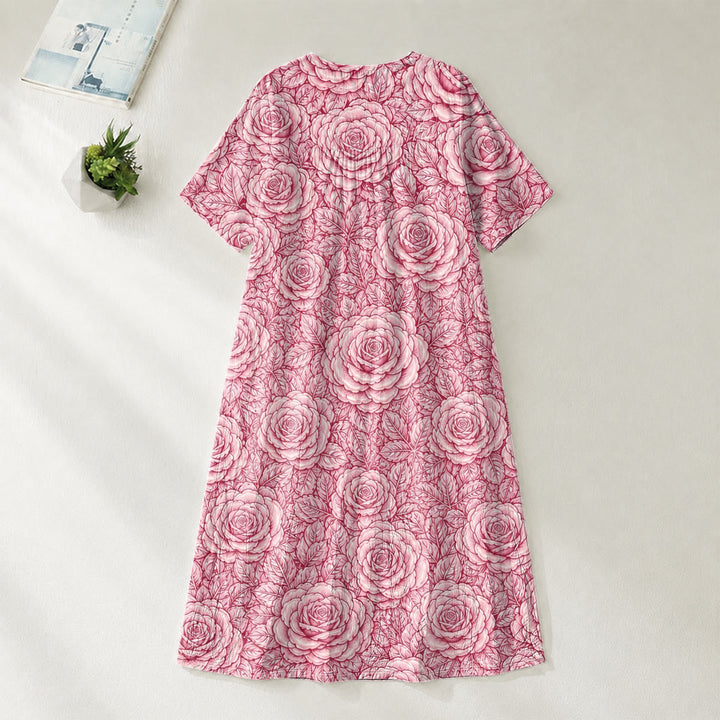 Robe midi à manches courtes et col en V « Notre-Dame de Guadalupe » et roses, motif dévotionnel Christianartworkshop - image 2