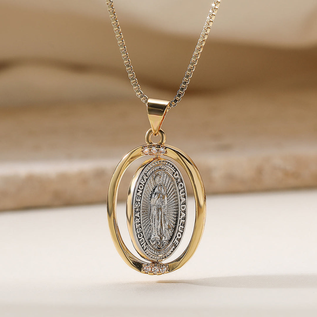 Christianartworkshop Collier pendentif ovale réversible avec motifs Notre-Dame de Guadalupe et Sacré-Cœur - Argent - image 3