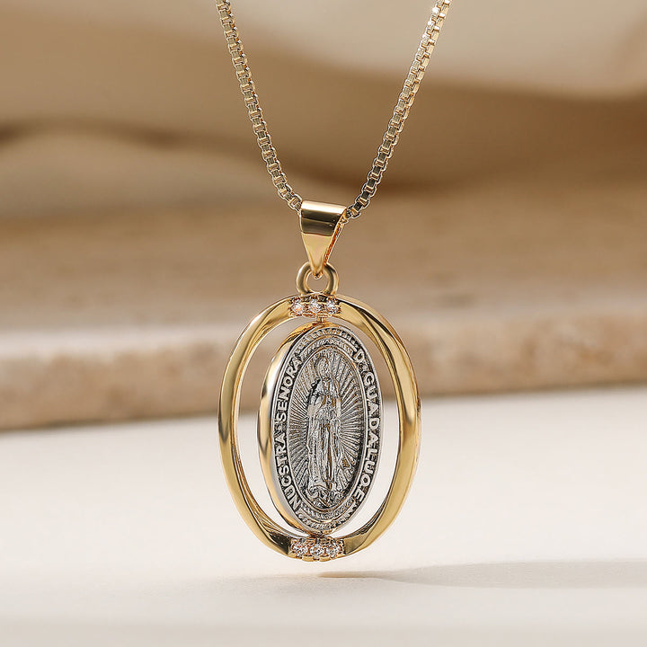 Christianartworkshop Collier pendentif ovale réversible avec motifs Notre-Dame de Guadalupe et Sacré-Cœur - Argent - image 3