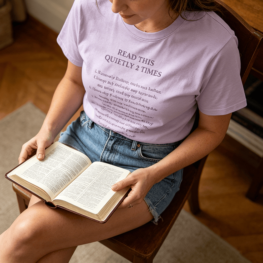 Christianartworkshop T-shirt à manches courtes humoristique de qualité supérieure « Lisez ceci deux fois en silence » - image 0