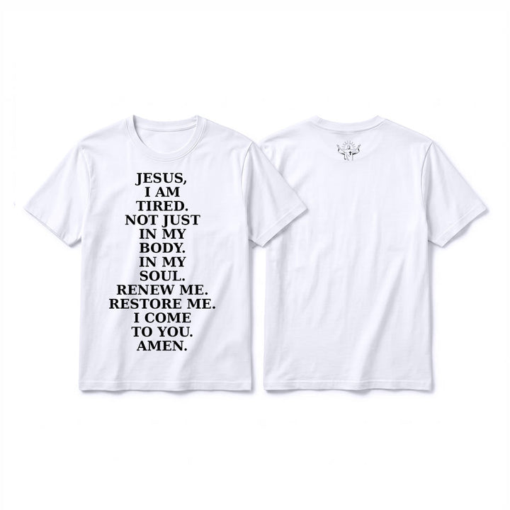 Christianartworkshop T-shirt premium à manches courtes « Jésus, je suis fatigué, renouvelle-moi » avec prière dévotionnelle - Blanc - 2XL - image 7