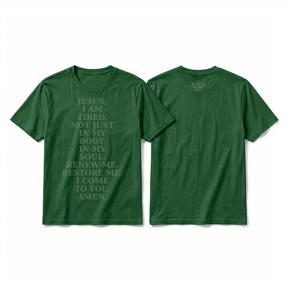 Christianartworkshop T-shirt premium à manches courtes « Jésus, je suis fatigué, renouvelle-moi » avec prière dévotionnelle - Vert foncé - 2XL - image 22