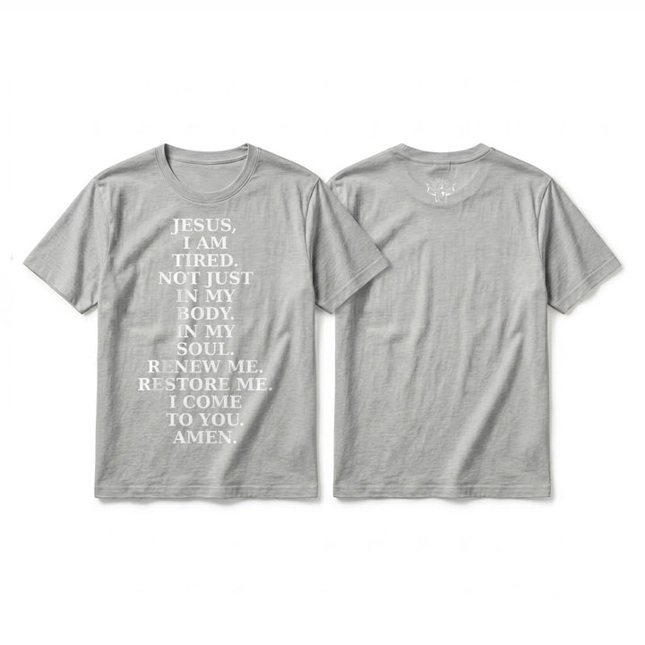 Christianartworkshop T-shirt premium à manches courtes « Jésus, je suis fatigué, renouvelle-moi » avec prière dévotionnelle - Gris - 2XL - image 1