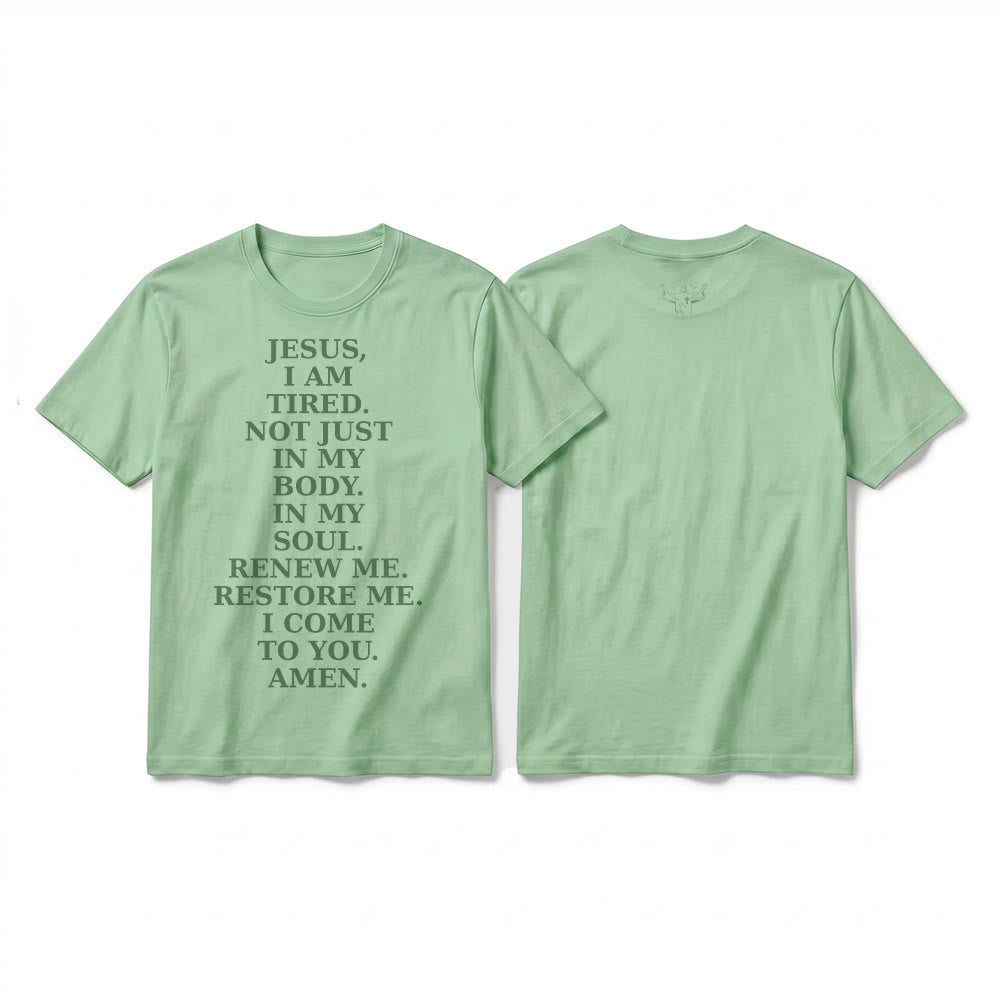 Christianartworkshop T-shirt premium à manches courtes « Jésus, je suis fatigué, renouvelle-moi » avec prière dévotionnelle - Vert clair - 2XL - image 19
