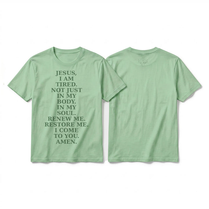 Christianartworkshop T-shirt premium à manches courtes « Jésus, je suis fatigué, renouvelle-moi » avec prière dévotionnelle - Vert clair - 2XL - image 19