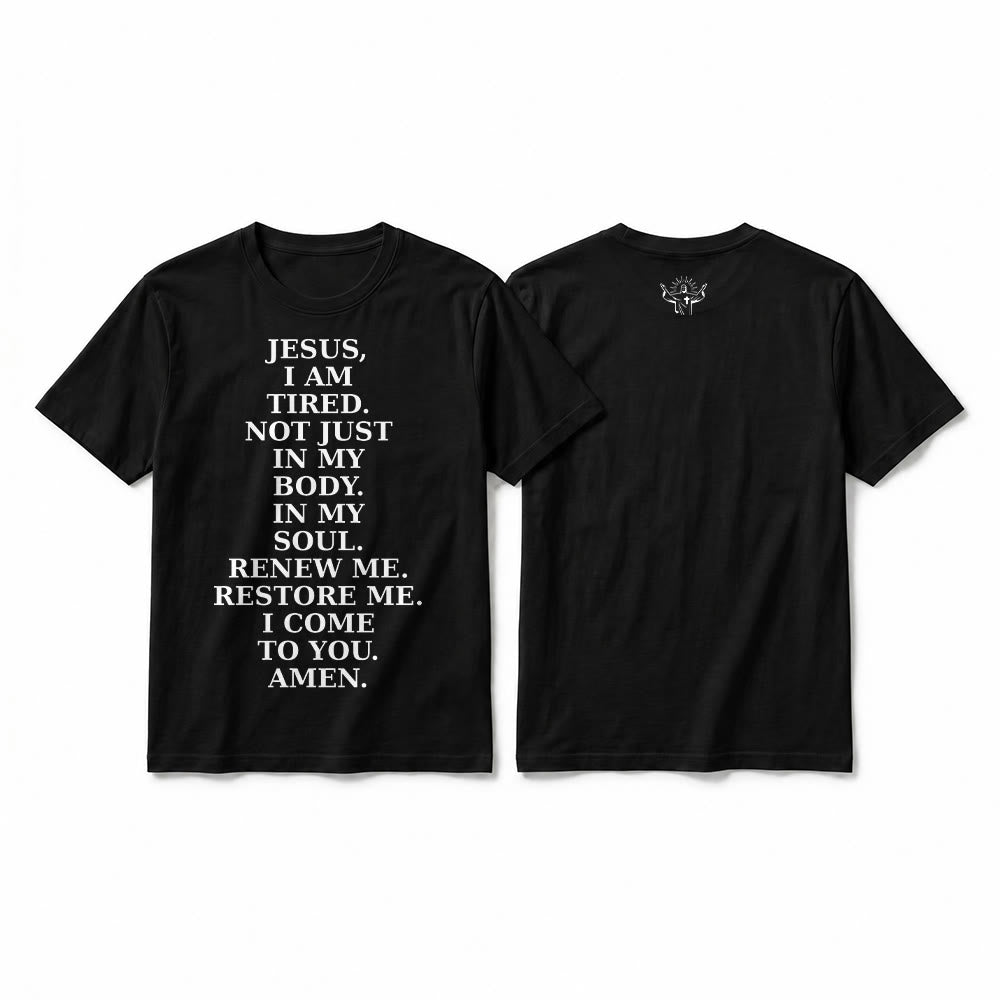 Christianartworkshop T-shirt premium à manches courtes « Jésus, je suis fatigué, renouvelle-moi » avec prière dévotionnelle - Noir - 2XL - image 10