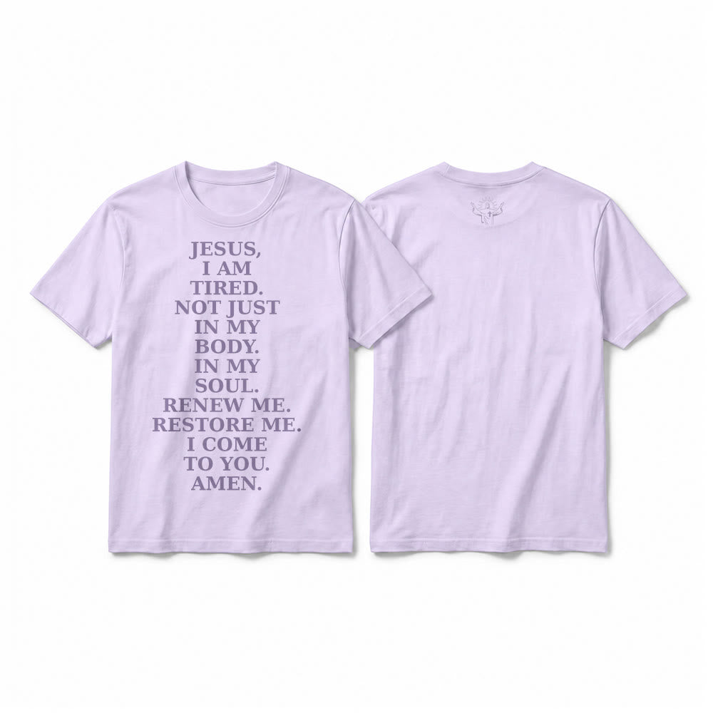 Christianartworkshop T-shirt premium à manches courtes « Jésus, je suis fatigué, renouvelle-moi » avec prière dévotionnelle - Violet - 2XL - image 4