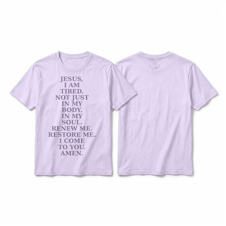 Christianartworkshop T-shirt premium à manches courtes « Jésus, je suis fatigué, renouvelle-moi » avec prière dévotionnelle - Violet - 2XL - image 4