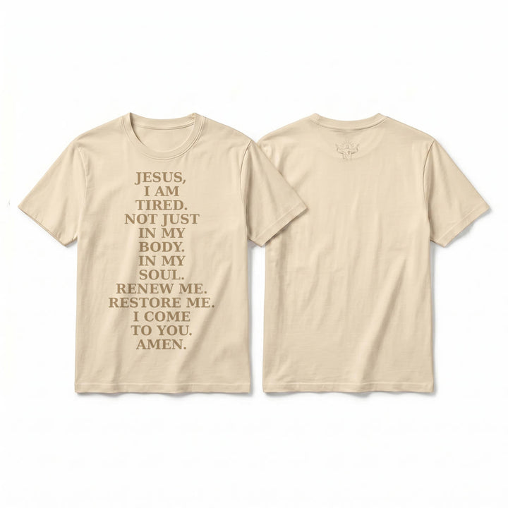 Christianartworkshop T-shirt premium à manches courtes « Jésus, je suis fatigué, renouvelle-moi » avec prière dévotionnelle - Beige - 2XL - image 13