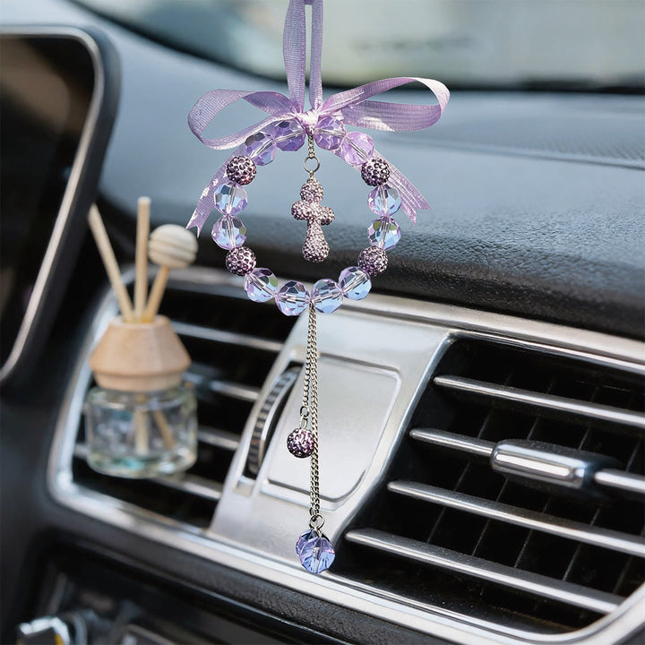 Christianartworkshop Pendentif croix en cristal orné d'un nœud pour voiture : symbole de grâce protectrice et de foi pour un voyage en toute sécurité - image 4