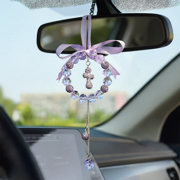 Christianartworkshop Pendentif croix en cristal orné d'un nœud pour voiture : symbole de grâce protectrice et de foi pour un voyage en toute sécurité - image 2