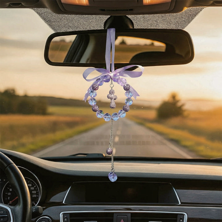 Christianartworkshop Pendentif croix en cristal orné d'un nœud pour voiture : symbole de grâce protectrice et de foi pour un voyage en toute sécurité - image 5