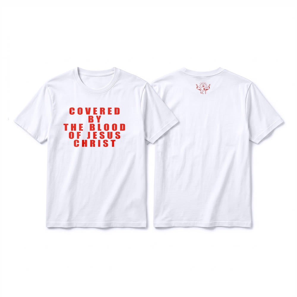 Christianartworkshop T-shirt premium à manches courtes avec inscription « Recouvert par le sang de Jésus-Christ » - Blanc - 2XL - image 1