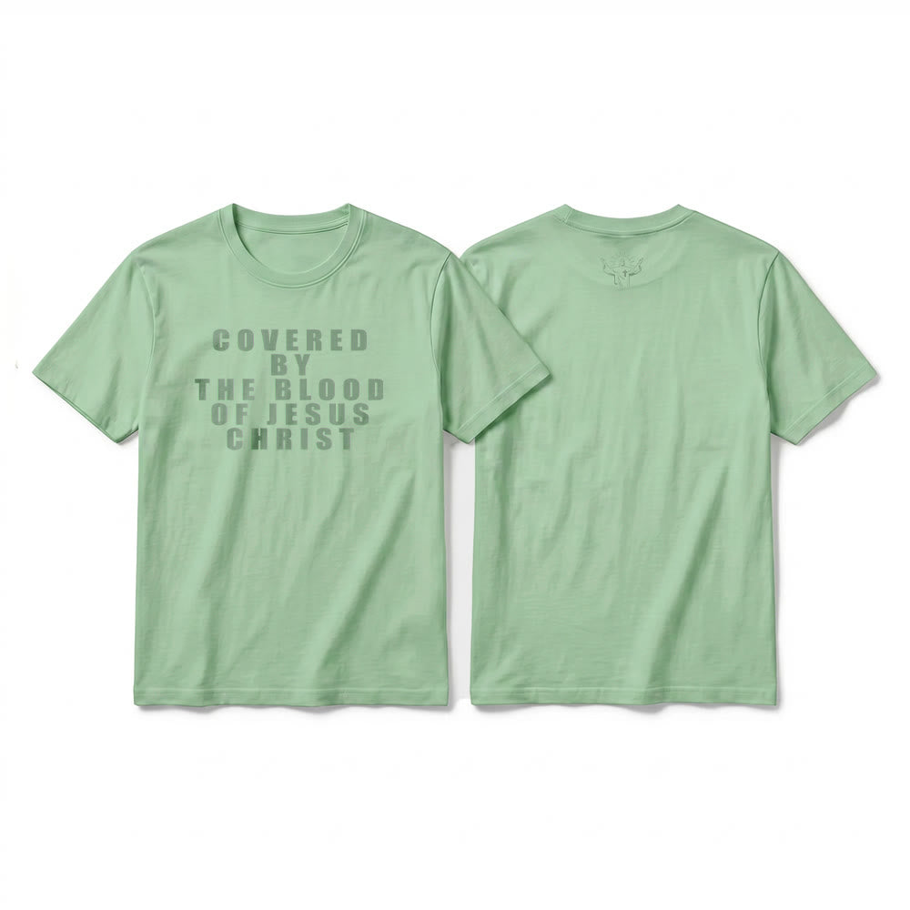 Christianartworkshop T-shirt premium à manches courtes avec inscription « Recouvert par le sang de Jésus-Christ » - Vert clair - 2XL - image 23