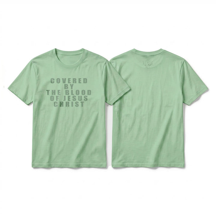 Christianartworkshop T-shirt premium à manches courtes avec inscription « Recouvert par le sang de Jésus-Christ » - Vert clair - 2XL - image 23