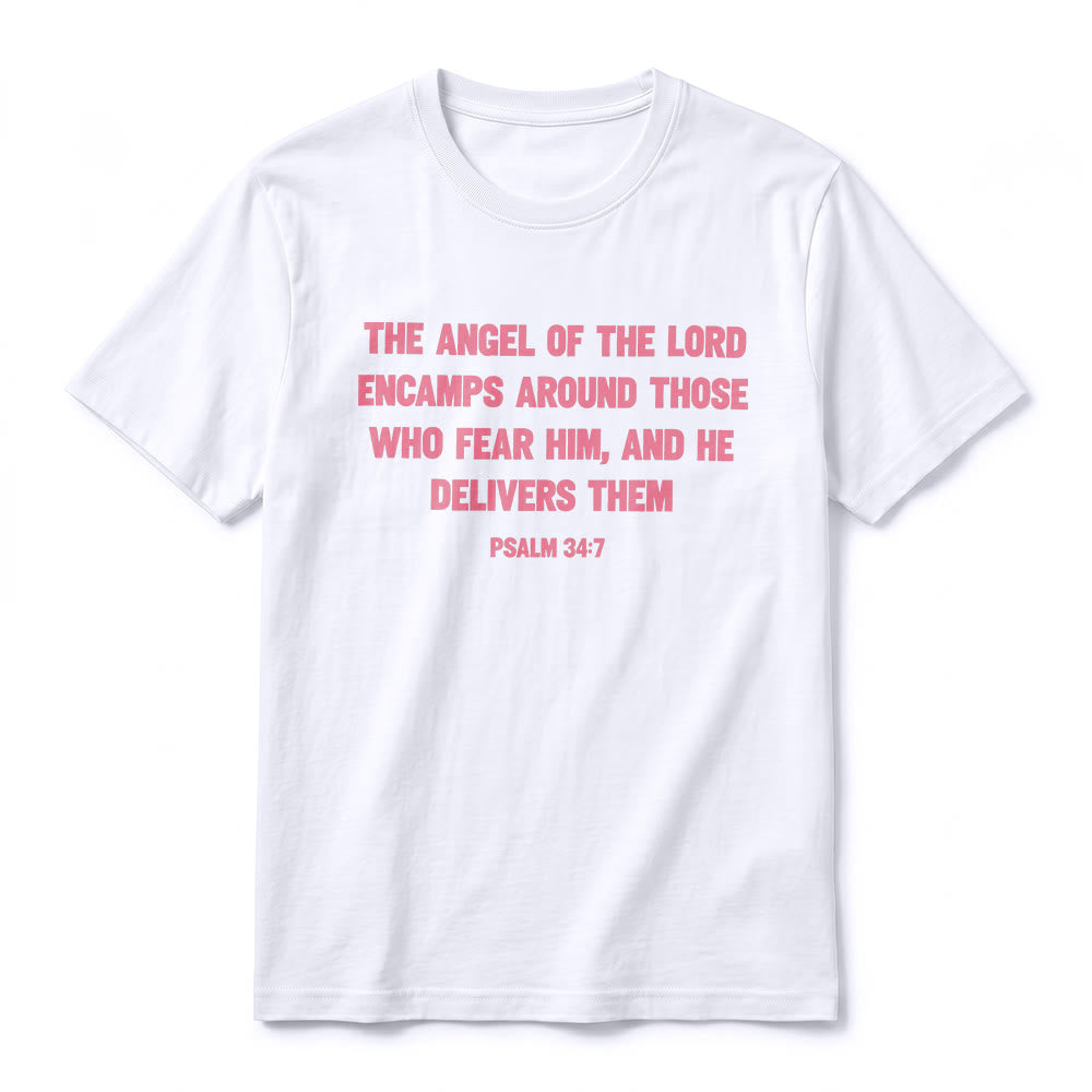 Christianartworkshop Psaume 34:7 « L'Ange du Seigneur » T-shirt premium à manches courtes avec impression recto verso - image 5