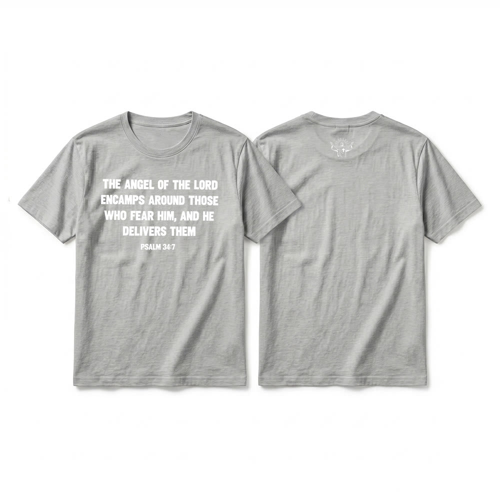 Christianartworkshop Psaume 34:7 « L'Ange du Seigneur » T-shirt premium à manches courtes avec impression recto verso - Gris - 2XL - image 16