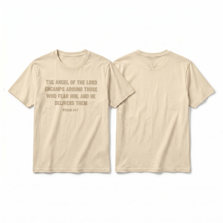 Christianartworkshop Psaume 34:7 « L'Ange du Seigneur » T-shirt premium à manches courtes avec impression recto verso - Beige - 2XL - image 19