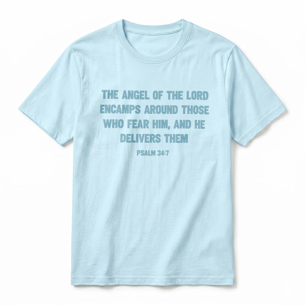Christianartworkshop Psaume 34:7 « L'Ange du Seigneur » T-shirt premium à manches courtes avec impression recto verso - image 11