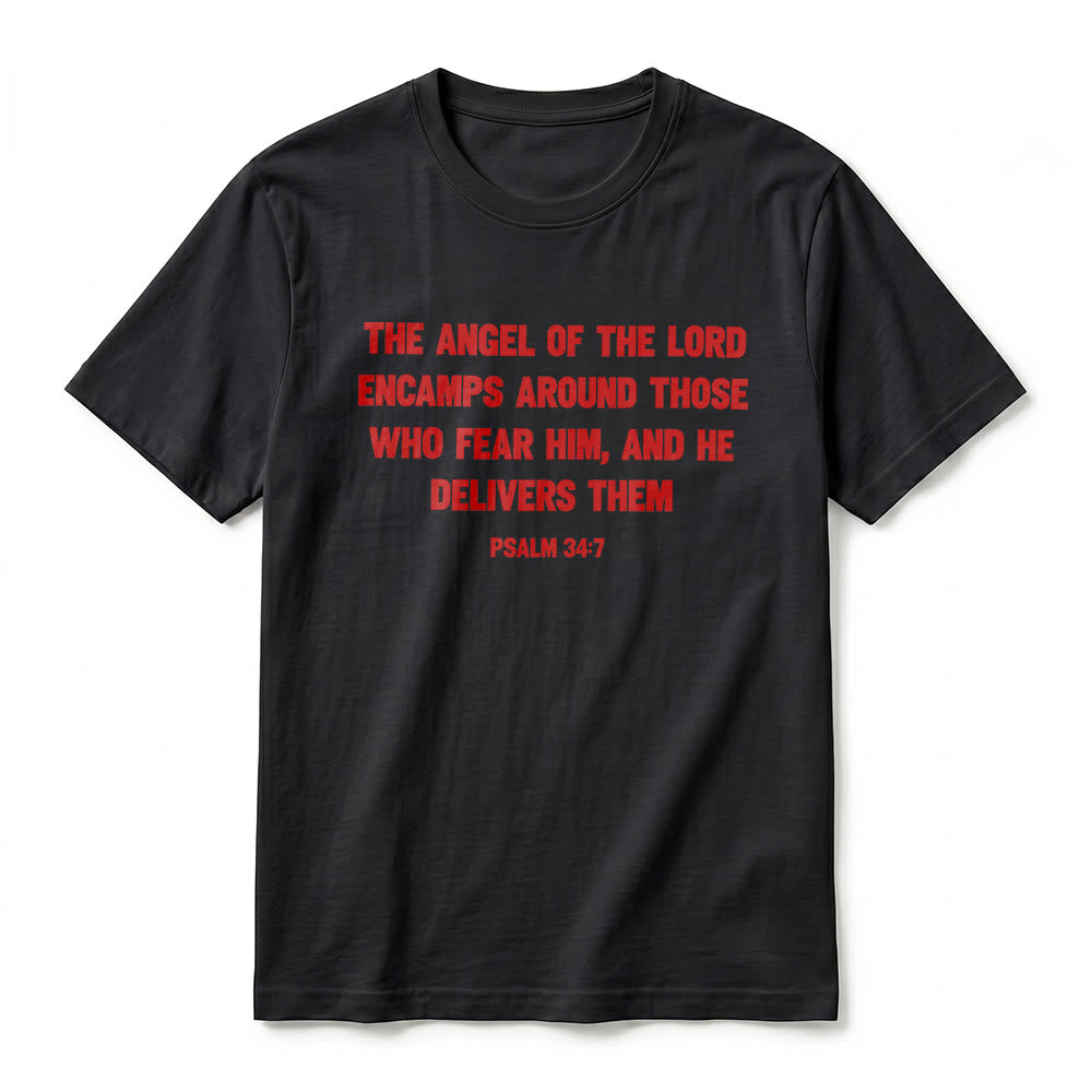 Christianartworkshop Psaume 34:7 « L'Ange du Seigneur » T-shirt premium à manches courtes avec impression recto verso - image 2