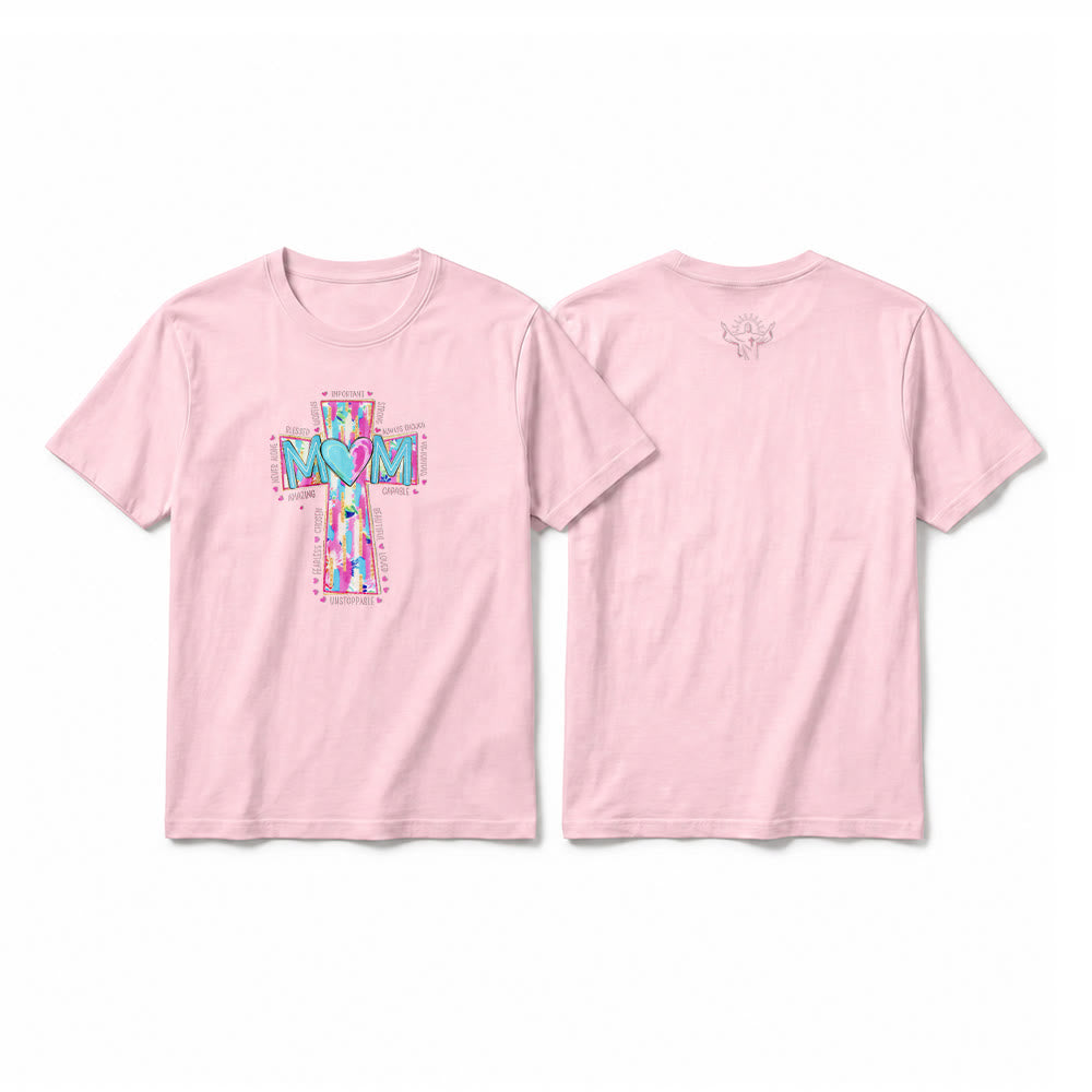 Christianartworkshop T-shirt premium à manches courtes avec imprimé croix « Faith Mom » - Rose - 2XL - image 7