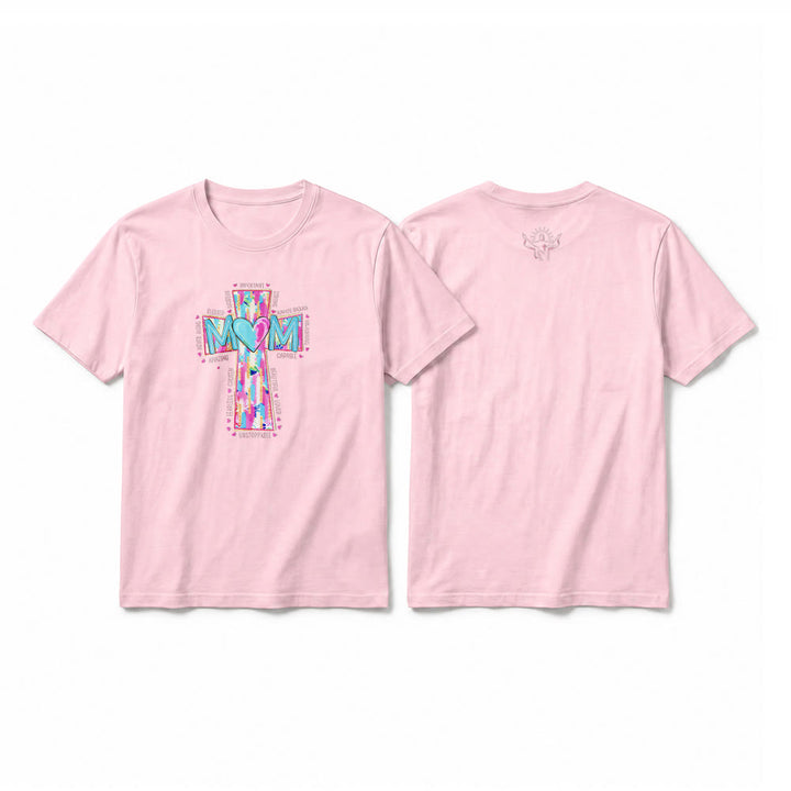 Christianartworkshop T-shirt premium à manches courtes avec imprimé croix « Faith Mom » - Rose - 2XL - image 7