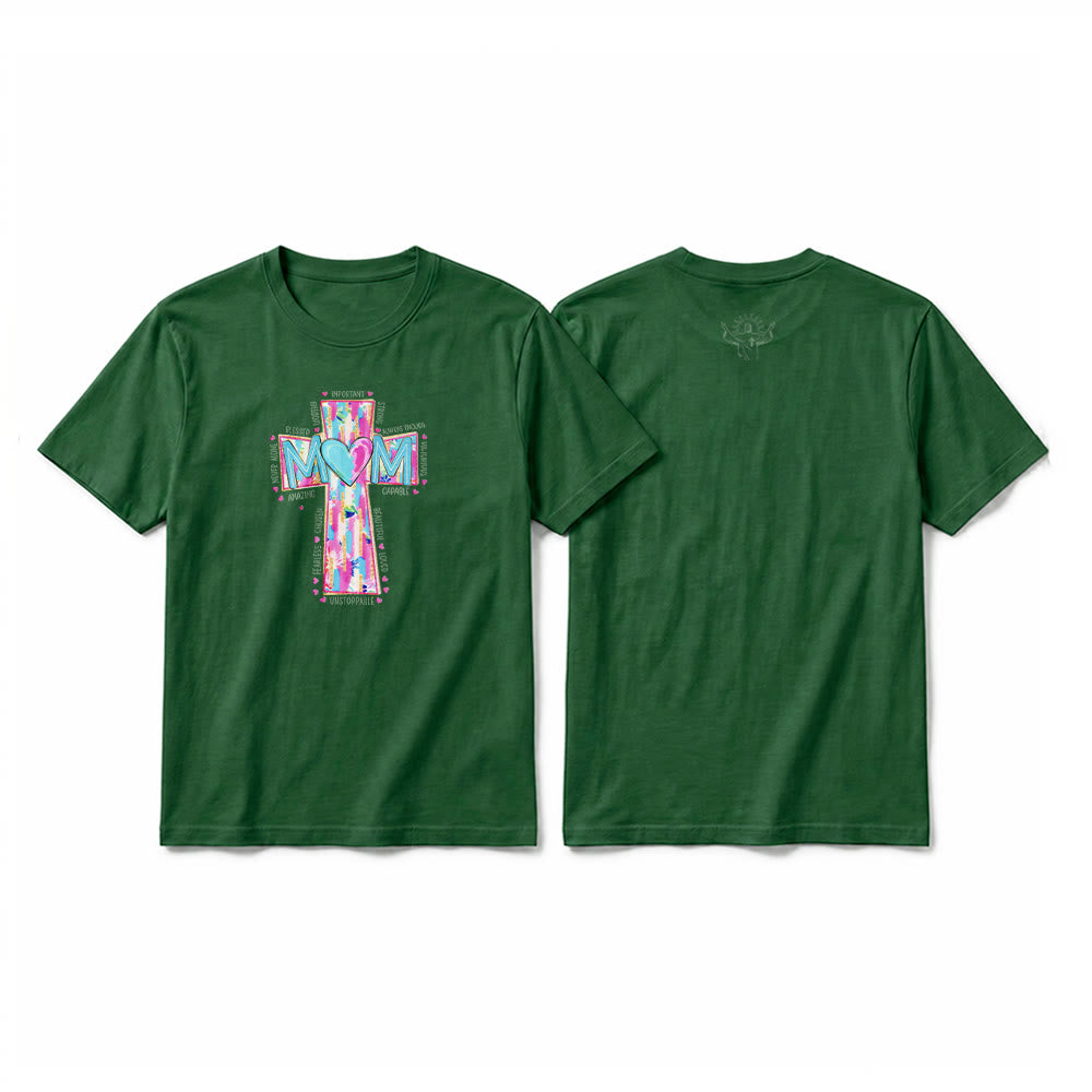 Christianartworkshop T-shirt premium à manches courtes avec imprimé croix « Faith Mom » - Vert foncé - 2XL - image 25