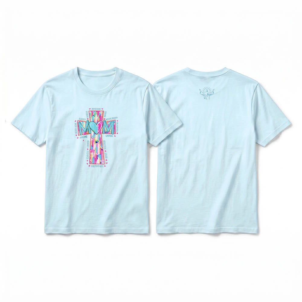 Christianartworkshop T-shirt premium à manches courtes avec imprimé croix « Faith Mom » - Bleu - 2XL - image 10