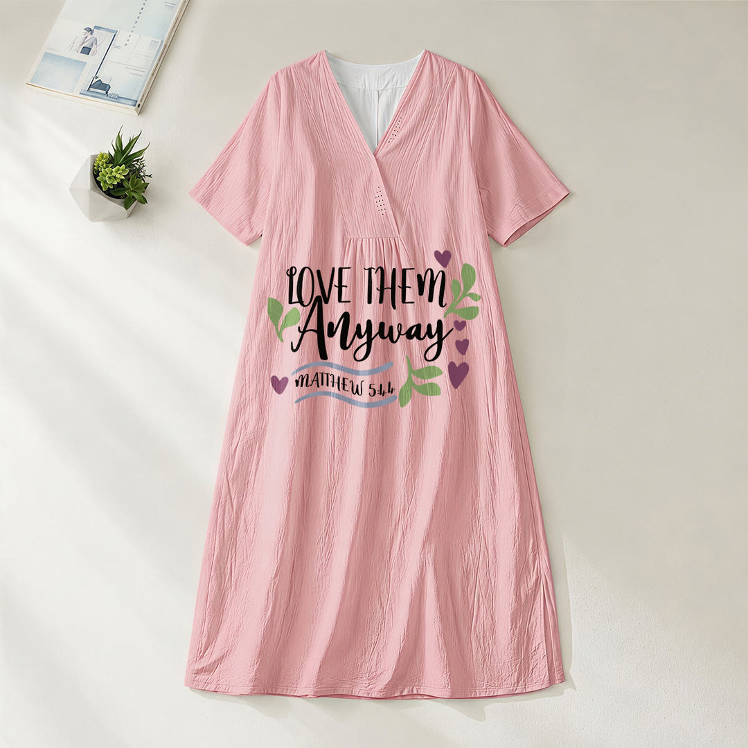 Christianartworkshop « Aimez-les quand même » Matthieu 5:44 Robe midi à manches courtes et col en V, imprimé cœur et feuilles - Rose - 4XL - image 8