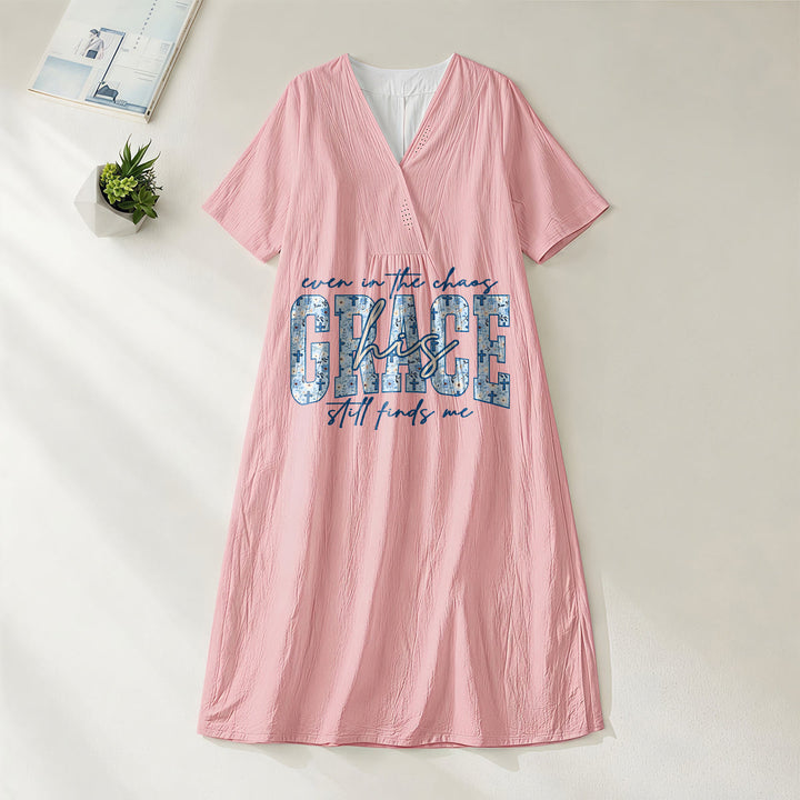 Robe midi ample à carreaux Christianartworkshop Classic « His Grace Still Finds Me » - Rose - 4XL - image 4