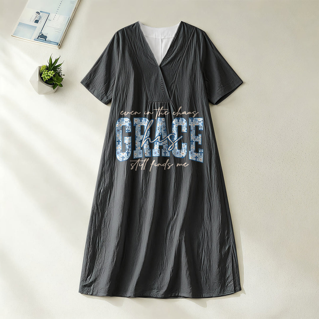 Robe midi ample à carreaux Christianartworkshop Classic « His Grace Still Finds Me » - Noir - 4XL - image 0