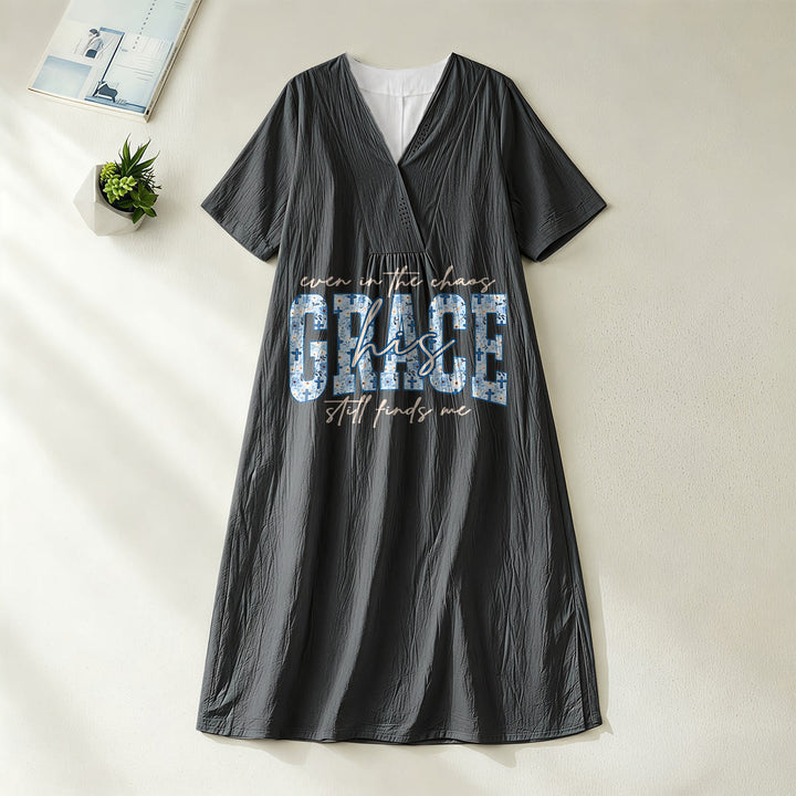 Robe midi ample à carreaux Christianartworkshop Classic « His Grace Still Finds Me » - Noir - 4XL - image 0