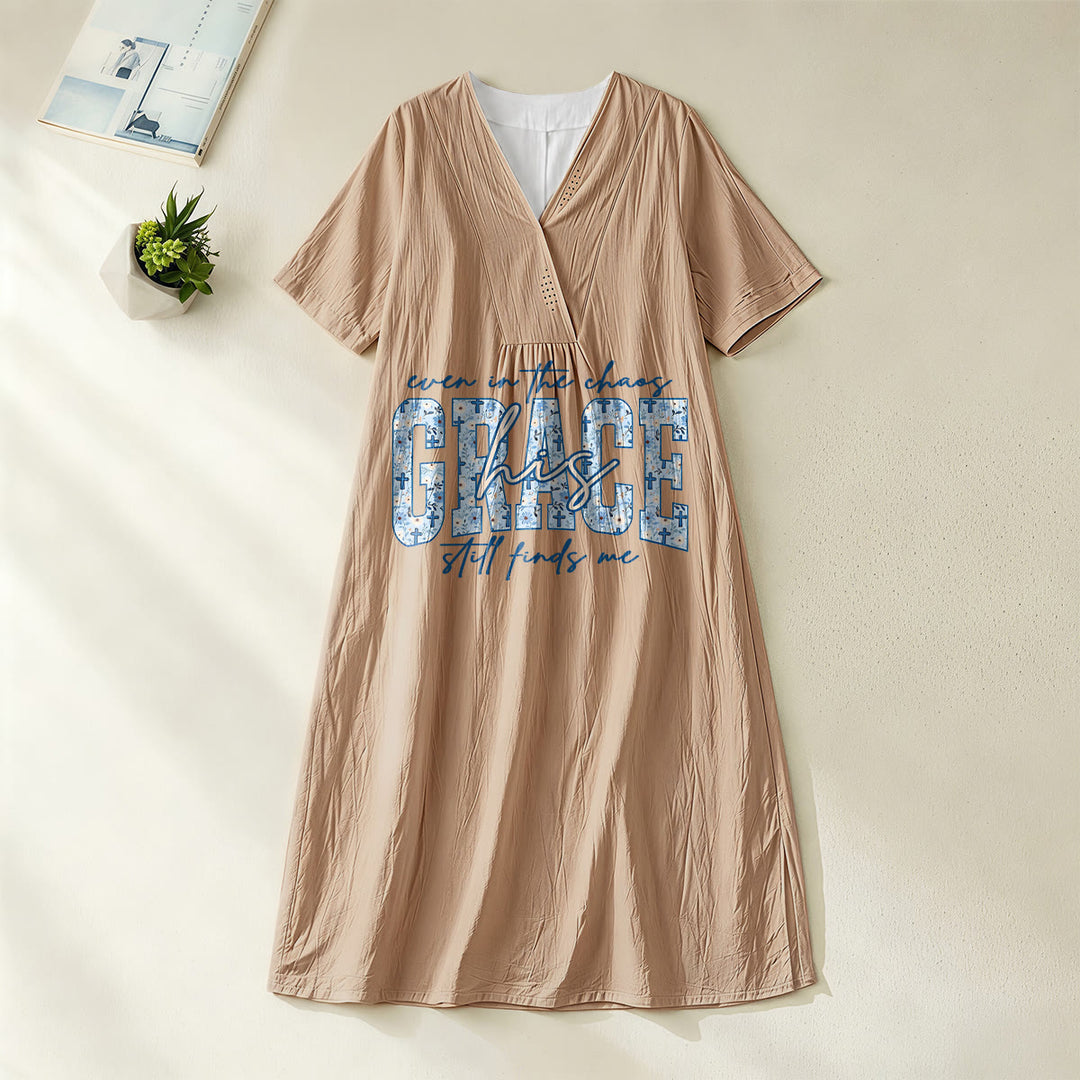 Robe midi ample à carreaux Christianartworkshop Classic « His Grace Still Finds Me » - Kaki - 4XL - image 20