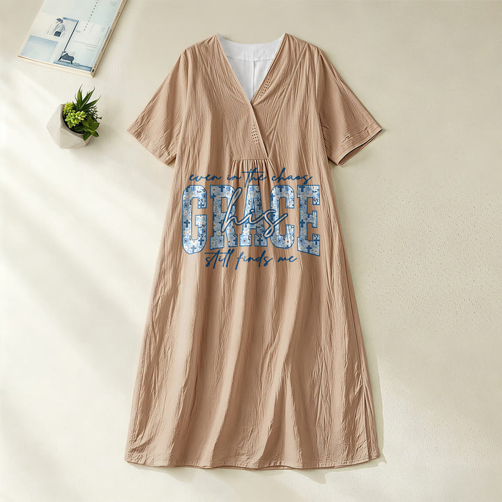 Robe midi ample à carreaux Christianartworkshop Classic « His Grace Still Finds Me » - Kaki - 4XL - image 20