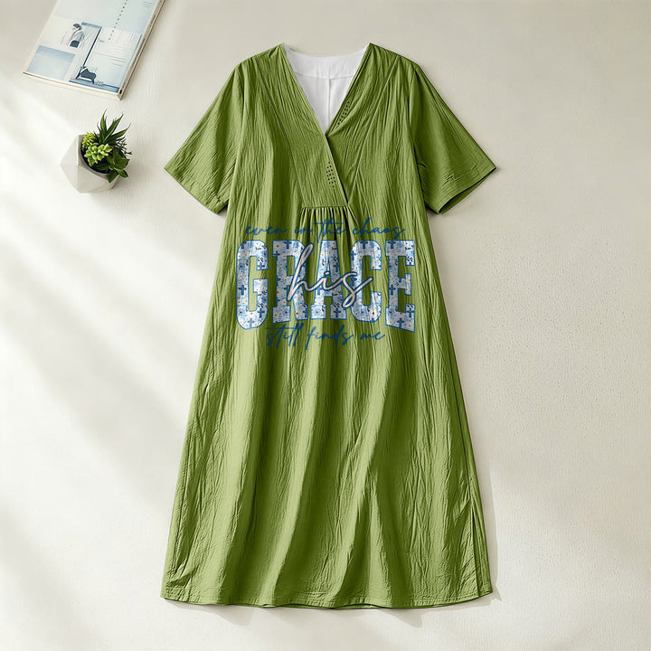 Robe midi ample à carreaux Christianartworkshop Classic « His Grace Still Finds Me » - Vert olive - 4XL - image 12