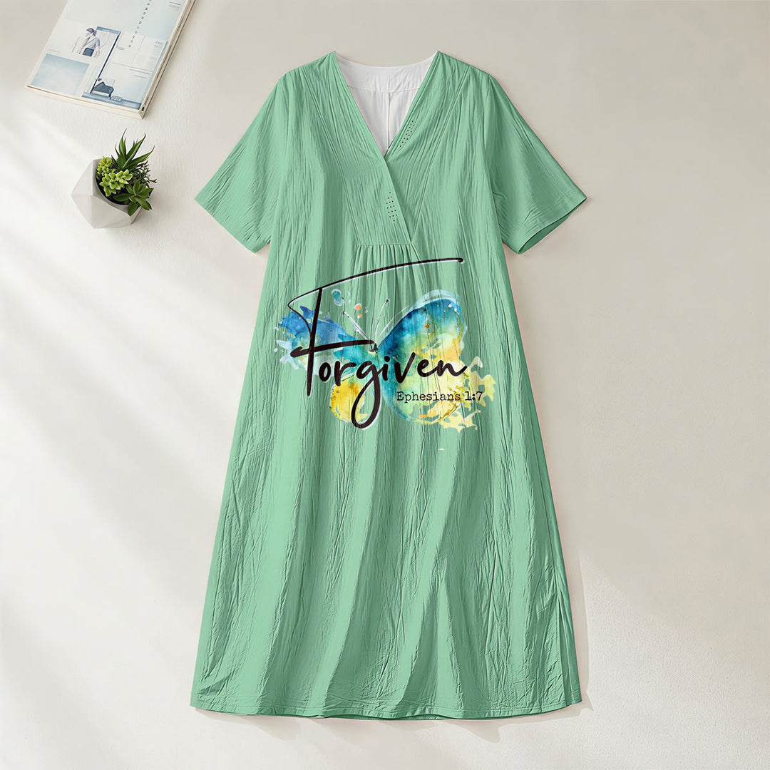 Robe midi à col en V avec papillon aquarelle et verset biblique, idéale pour une réunion à l'église (Christianartworkshop). - Vert - 4XL - image 20