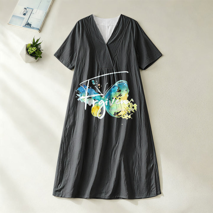 Robe midi à col en V avec papillon aquarelle et verset biblique, idéale pour une réunion à l'église (Christianartworkshop). - Noir - 4XL - image 8